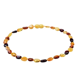 Collier en ambre naturel pour bébé avec perles d'ambre miel et marron fait à la main