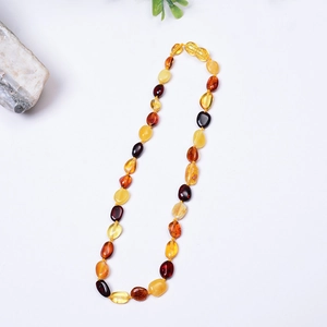 Collier en ambre multicolore pour bébé avec perles en pierres organiques naturelles
