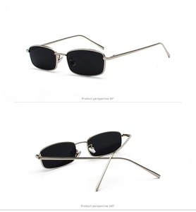 Gafas de sol cuadradas en perspectivas de 90 y 180 grados con montura metálica fina