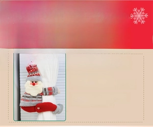 Detail of Santa Claus curtain buckle with red knitted hat and plush fabric texture