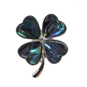 Abalone Shell Brooch Pin For Women With Alloy And Rhinestone Four Leaf Clover Butterfly Iridescent Fashion Jewelry