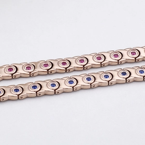 Rose gold plated titanium steel bracelets with colorful inlaid crystals for men and women