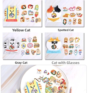 Detailansicht von vier süßen Goro Nyansuke Katzen-Stickern für DIY-Journals und Planer