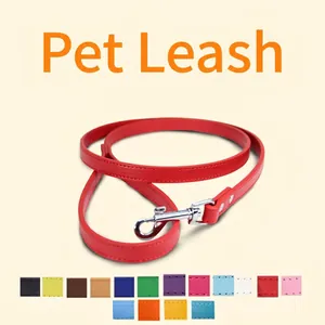 Durable PU leather pet leash in red color with 16 color options and metal buckle