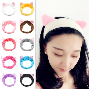 Cat Ear Headband Soft Plush Elastic Hair Band For Washing Face Makeup Spa Shower Skincare Facial Cute Hair Accessories