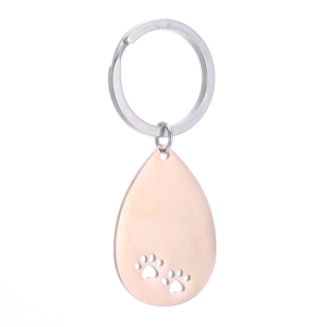 Rose gold teardrop dog paw print keychain made of polished 304 stainless steel