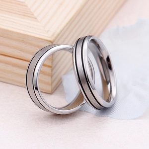 Minimalist matte stainless steel couple rings with black inlay line for men and women