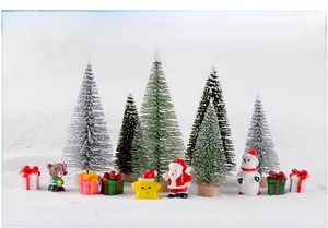 Miniature resin Christmas trees and snowman figurines for holiday micro landscapes