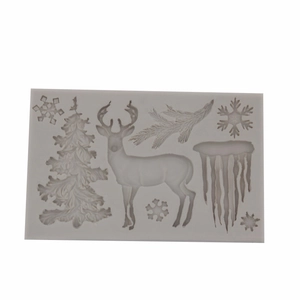 Christmas silicone mold with 3D snowflake, reindeer and tree patterns for DIY fondant cake