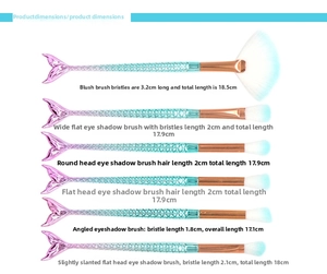 Detailed size specifications for mermaid makeup brush set including bristles and handle length