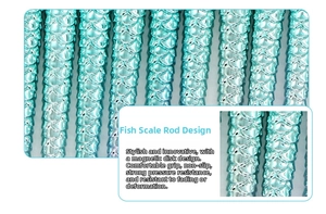 Close-up of teal mermaid fish scale textured makeup brush handles with metallic finish