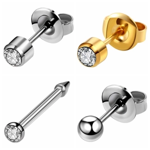 Surgical steel ear piercing kit with gold and silver cubic zirconia stud earrings
