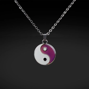 Chinese Tai Chi Yin Yang pendant necklace in purple and white stainless steel