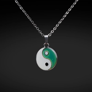 Polished stainless steel Yin Yang pendant necklace with green color changing effect