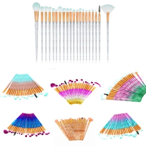 Detailed view of 10-piece mermaid makeup brush set with colorful gradient handles