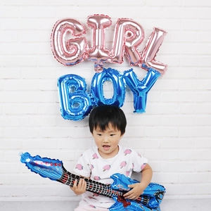 Blue BOY and pink GIRL letter foil balloons with guitar for birthday party decor