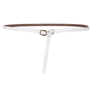 Elegant white leather skinny belt for women featuring a vintage bronze square buckle