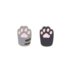 Cute cartoon cat paw enamel pins in black and grey colors with pink paw pads