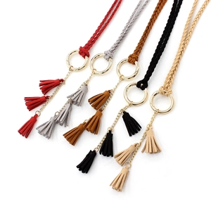 Braided waist rope with gold rings and triple tassels in various fashion colors