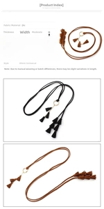 Detailed view of woven PU leather waist belt with gold rings and triple tassels