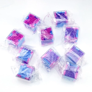 Set of 10 bulk 3D mini maze cube puzzles in clear plastic bags for party favors