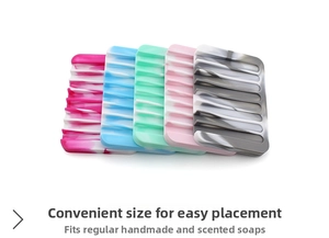 Set of five colorful marble patterned silicone soap holders with drainage slots