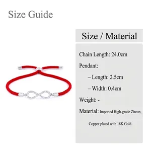Bracciale a cordoncino rosso con simbolo infinito e zirconi placcato oro 18K