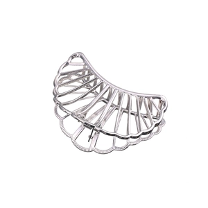 Minimalist silver fan-shaped hollow metal hair claw clip with a glossy finish for women