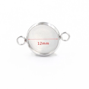Stainless Steel Round Cabochon Setting Pendant Tray Double Loop Connector Polished Base For DIY Jewelry Making