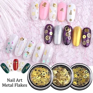 Kit de décorations dorées pour nail art aux formes d'engrenages et de flocons