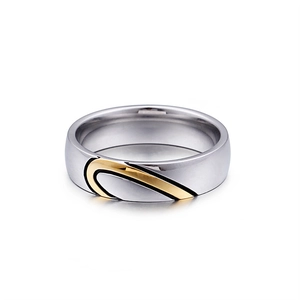 Two-tone silver and gold stainless steel heart couple ring with minimalist design