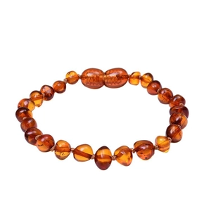 Baltic amber baby bracelet with irregular beads in deep orange and brown tones