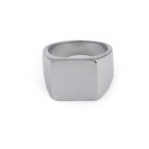 Polished silver stainless steel signet ring for men with minimalist square design
