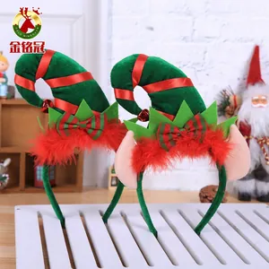 Serre Tête Chapeau Elfe Noël Avec Plumes Rouges Cloches Nœud Et Oreilles Tissu Velours Costume Fête Accessoires Cheveux