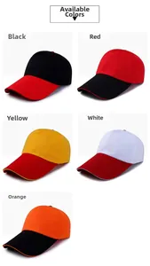 Grid view of available colors for contrast panel baseball caps including red and black