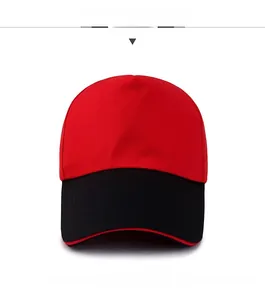 Front view of a red and black baseball cap featuring a two-tone design with a curved visor