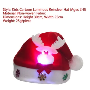 Luminous reindeer Christmas hat for kids, red and white felt with snowflake sequins