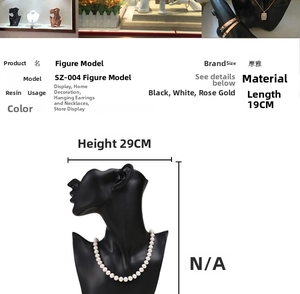 Detailed resin bust mannequin jewelry stand showing product dimensions 19x29cm