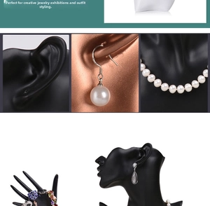 Detailed views of matte black resin mannequin busts for necklace and earring display