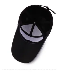 Detail view of the black baseball cap interior with white breathable mesh lining
