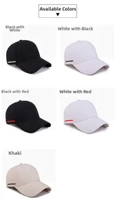 Detail view of cotton baseball caps in five color variants with side embroidery