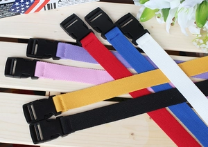 Detailed fan-shaped layout of colorful tactical belts with durable plastic buckles