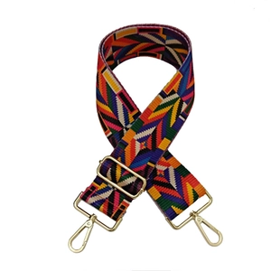 Colorful geometric pattern woven shoulder strap with gold metal buckles for crossbody bags