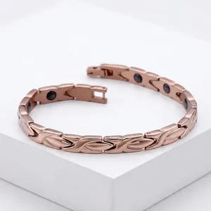 Classic rose gold magnetic therapy bracelet for men with X-link stainless steel design