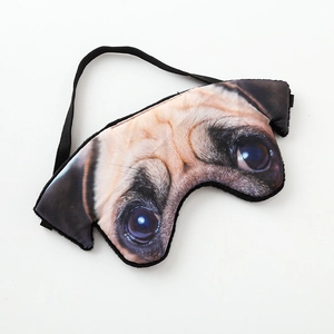 Realistic 3D pug dog printed sleep mask with adjustable black elastic strap