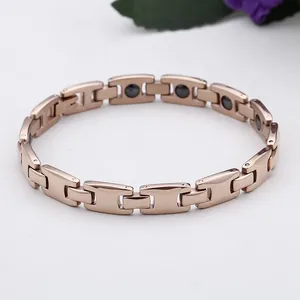 Bracelet élégant pour homme en acier inoxydable or rose avec aimants noirs de thérapie