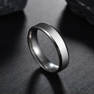Macro view of a polished silver stainless steel ring with a high-gloss mirror finish