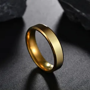 Macro shot of gold stainless steel ring with polished mirror surface and beveled edges
