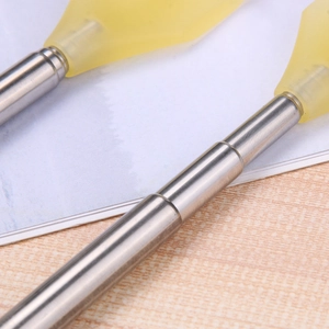 Extendable stainless steel back scratcher with ergonomic yellow tip for massage use