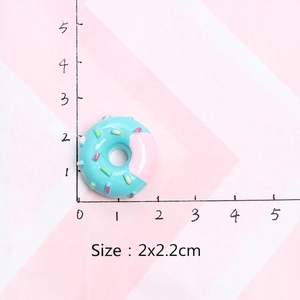 Blue resin donut DIY accessory with pink frosting and sprinkles, size 2x2.2cm